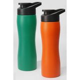 summitsport 2li Komple Paslanmaz Çelik Matara Geniş Ağız Mat Renk Spor Matarası Suluğu Suluk Yeşil+Turuncu - Renkli