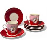 Sumra Home Kuş Desenli Pembe Porselen 6’lı Acar Kahve Fincan Takımı 90CC - Altın - Pembe