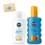 Sun Hafif Dokulu Güneş Yüz Kremi 40Ml Bronzlaştırıcı Güneş Spreyi 200Ml, Spf50, Çantalı