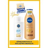 SUN Hafif Dokulu Güneş Yüz Kremi SPF50 40ml ve Q10 Sıkılaştırıcı Bronzluk Vücut Losyonu 200ml