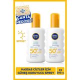 Sun Hassas Ciltler Için Yüksek Güneş Koruyucu Sprey 200ml, Spf50, Yatıştırıcı, Çanta Hediye, X2adet