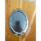 Sun Inox 6 Adet Oval Model Paslanmaz Kulplu -Yarıparlak -Dekoratif Çay Kahve Sunum Tepsisi - 20 x 26 cm