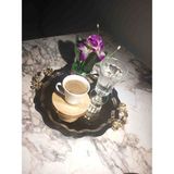 Sun Inox Store 6 Adet Yuvarlak Model Kulplu Gold Dekoratif Çay Kahve Sunum Tepsisi - 23 cm