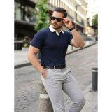 Sun & North Sun&north Erkek Yaka Detaylı Desen Dokulu Triko Tişört - Lacivert