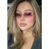 SUN PEARL Lucca Kadın Güneş Gözlüğü Oval Çerçevesiz Pembe Degrade Cam Gold Metal Detaylı UV400
