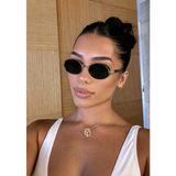 SUN PEARL Luna Unisex Oval Güneş Gözlüğü Siyah Gold Çerçeve UV400 Korumalı Vintage Tasarım - Gold - Siyah