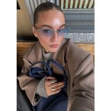 Sun Pearl Siena Geometrik Mavi Camlı Unisex Güneş Gözlüğü UV400 Korumalı Ince Metal Çerçeve - Gümüş