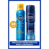 SUN SPF50 Güneş Koruyucu Ferahlatıcı Sprey 200ml ve Erkek Sprey Deodorant Fresh Active 150ml