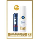SUN SPF50 Güneş Koruyucu Primer Nemlendirici Makyaj Bazı30ml ve Kırmızı Renk Nemlendirici Dudak Krem