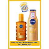 SUN Yoğun Bronzlaştırıcı Güneş Spreyi 200ml ve Q10 Sıkılaştırıcı Vücut Losyonu 200ml, Çanta Hediyeli