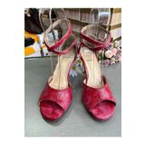 SUNA KIRMIZIPEMBE MERMER DESEN KELEBEK MODEL TANGO, DANS VE SALON ABİYE AYAKKABISI 8,5 CM TOPUK BOY