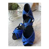 SUNA SAX MAVİ İNCİLİ SALSA, BACATA, TANGO, DANS AYAKKABISI 5 CM KADEH TOPUK