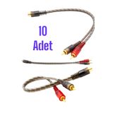 SUNASK 10 Adet Oto Amfi Y Kablo 1 Dişi 2 Erkek Rca Y Kablo Sarı Uçlu Silikonlu 1. Sınıf Kalite