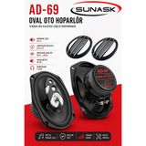 SUNASK Sn-6369 940 Watt Tweeter’li Uyumlu Oto Oval Hoparlör Modeli 2 Adet Kapaklı
