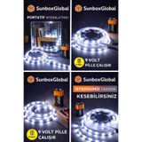 Sunbox Pilli yapışkanlı 2 Metre Beyaz Işık Pilli Şerit Led (PİL DAHİL)