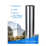 SUNDARK 50 cm X 5 Metre | %35 Tek Taraflı Aynalı Cam Filmi | Açık Ton | – Amerikan A Kalite Lazer Silver Krom Ofis ve Bina Güneş Kontrol Filmi