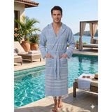Sundoku Home Kapşonlu Peştemal Bornozu %100 Pamuk Unisex Bedenli Bornoz - Mavi