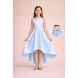 Suneh Butik Kız Çocuk Abiye Elbise – Asimetrik Kesim, Mezuniyet & Düğün Elbisesi - Bebe Mavi - 9 - 10 Yaş