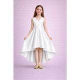 Suneh Butik Kız Çocuk Beyaz Abiye Elbise –kruvaze Yaka Asimetrik Kesim, Mezuniyet & Düğün Elbisesi - 8 - 9 Yaş