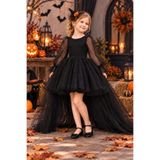 SUNEH Halloween, Kız Çocuk Siyah Tül Elbise Uzun Kuyruklu Prenses Model, Mezuniyet Doğum Günü Elbise,