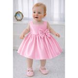 SUNEH Kız Bebek Şeker Pembe Kare Yaka ,Fiyonk Detaylı Doğum Günü , Party Elbise