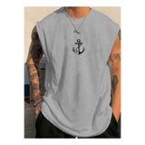 SUNFREE DENİZCİ ÇAPA Baskılıı Erkek Sıfır Kol Giyim Spor Giyim Oversize T-SHIRT