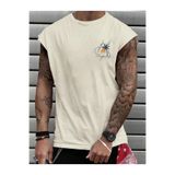 SUNFREE GEOMETRİK PALMİYE Baskılı Erkek Sıfır Kol Giyim Spor Giyim Oversize T-SHIRT