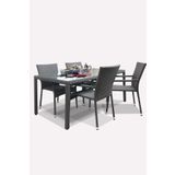 Sunfun Evinizin Atölyesi 5 Parça Rattan Masa Ve Sandalye Takımı, Cam Masalı Rattan Takım