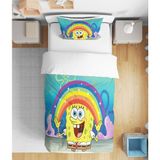 Sünger Bob 3D Dijital Baskılı Tek Kişilik Çocuk Çarşafsız Nevresim Takımı - Renkli - 160 x 220 cm