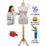 Sünger Iğne Batabilen 36 Beden Beyaz Kumaşlı Ahşap Cilalı Ayaklı Terzi Mankeni Prova Mankeni Po-01
