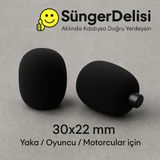 Süngerdelisi Mikrofon Süngeri 30X22- 8mm Yaka / Oyuncu / Motorcu Uyumlu - Siyah