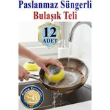 Süngerli Bulaşık Teli Ovma Teli 12 Adet Süngerli Toptel Sürtme Teli Lavabo Mutfak Banyo Temizlik Teli Sert Yüzey