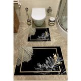 SÜNGERSAN Altın Rengi Gold Detaylı Siyah Banyo Paspası Klozet Takımı 2'li Kaymaz Tabanlı Set