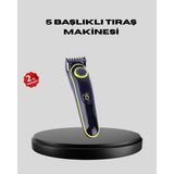Sungur's Store 5 Başlıklı Şarjlı Tıraş Makinesi – Saç, Sakal, Burun ve Vücut Için Çok Fonksiyonlu Bakım Seti - 00-Siyah - Beyaz