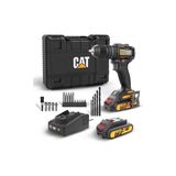 Sungur's Store Cat DX1010.1 18VOLT 2.0AH Li-Ion Çift Akülü Kömürsüz Profesyonel Şarjlı Darbeli Matkap + 20 Parça
