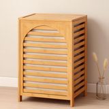 Sungur's Store Kalın Bambu Kirli Çamaşır Sepeti 43X33X67 cm (Kumaş Çantalı) - 00-Siyah - Beyaz