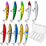 Suni Balık Yemi Minnow 10 cm 9 gr 10’lu Paket, Floating Rapala Tipi Yapay Balık Yemi, 0.5-1.5 m Dalarlı İç Bilyeli 3D Gözlü Paslanmaz Çift İğneli Plastik Kutulu Levrek Lüfer İçin Maket Balık Seti