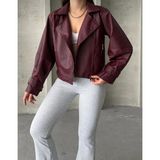Suni Deri Balon Kol Biker Ceket - Bordo