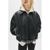Suni Deri Bomber Ceket - Siyah - L