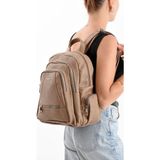 Suni Deri Kadın Sırt Çantası 35*25 cm Mega Bag Günlük Kullanıma Uygun Çok Cepli Içi Astarlı - 35 x 25 cm - Vizon