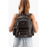 Suni Deri Kadın Sırt Çantası 38*28 cm Mega Bag Günlük Kullanıma Uygun Çok Cepli Içi Astarlı - 38 x 28 cm - Kahverengi
