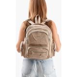 Suni Deri Kadın Sırt Çantası 38*28 cm Mega Bag Günlük Kullanıma Uygun Çok Cepli Içi Astarlı - 38 x 28 cm - Krem