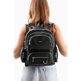 Suni Deri Kadın Sırt Çantası 38*28 cm Mega Bag Günlük Kullanıma Uygun Çok Cepli Içi Astarlı - 38 x 28 cm - Siyah