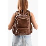 Suni Deri Kadın Sırt Çantası 38*28 cm Mega Bag Günlük Kullanıma Uygun Çok Cepli Içi Astarlı - 38 x 28 cm - Taba