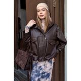 Suni Deri Oversize Bomber Ceket - XL - Kahverengi