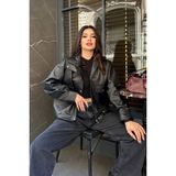 Suni Deri Oversize Bomber Ceket - XL - Siyah