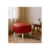 Suni Deri Puf Large - Beyaz Ahşap Ayaklı - Retro Modern Tasarım - Dekoratif Sehpa