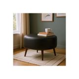 Suni Deri Puf Large - Ceviz Ahşap Ayaklı - Retro Modern Tasarım - Dekoratif Sehpa