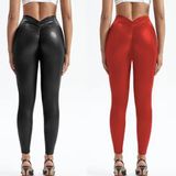 Suni Deri Tayt, Arkası Büzgülü, Normal Lastik Bel, Siyah,Kırmızı ve 2 'li Set Seçenekleri,Fitness,Spor,Yogo (2'li SET, M)