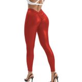 Suni Deri Tayt, Arkası Büzgülü, Normal Lastik Bel, Siyah,Kırmızı ve 2 'li Set Seçenekleri,Fitness,Spor,Yogo (Kırmızı, L)
